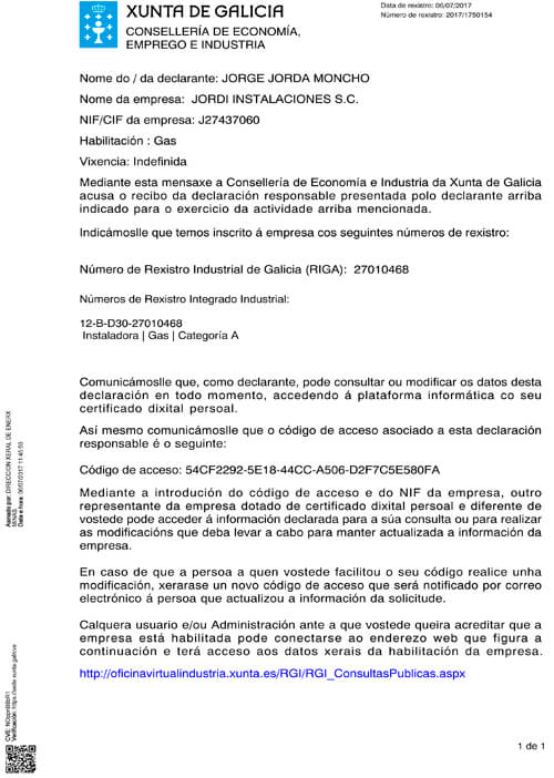 Certificado Gas